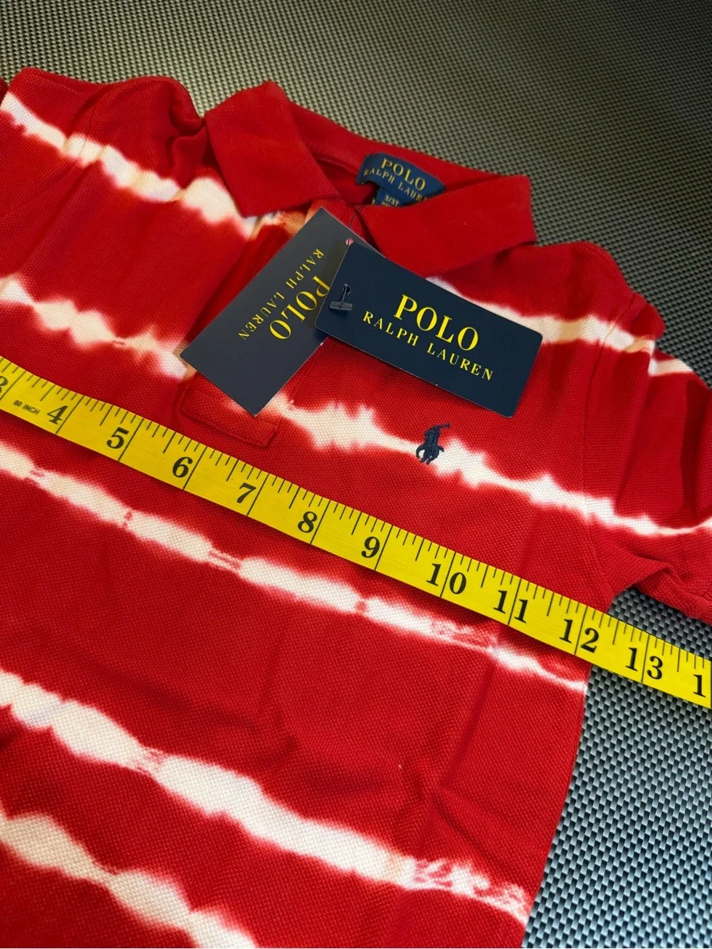 Ralph Lauren Red and White Tie-Dye Stripe Polo